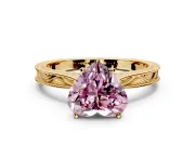 Solitaire Engagement Ring Setting for Fancy Pink Heart-Shaped Center with Engraved Milgrain Band and Prong Head in Yellow Gold