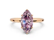 Hidden Halo Engagement Ring Setting for Fancy Pink Marquise Center with Thin Rounded Band and Prong Head in Rose Gold