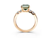 5 Stone Engagement Ring Setting for Fancy Green Asscher Cut Center with Plain Band and Prong Head in Rose Gold