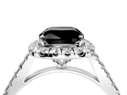 Halo Engagement Ring Setting for Fancy Black Cushion Cut Center with Narrowing Pave Band and Prong Head in Platinum