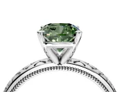 Solitaire Engagement Ring Setting for Fancy Green Cushion Cut Center with Milgrain X Pattern Band and Prong Head in Platinum