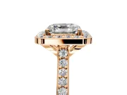 Halo Engagement Ring Setting for Asscher Cut Center with Pave Accents, Heart Basket and Prong Head in Rose Gold
