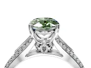 Solitaire Engagement Ring Setting for Fancy Green Oval Center with Pave Rail Split Shank and Prong Head in Sterling Silver