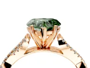 Solitaire Engagement Ring Setting for Fancy Green Heart-Shaped Center with Twisted Pave Split Shank and Prong Head in Rose Gold