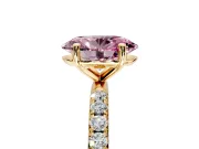 Solitaire Engagement Ring Setting for Fancy Pink Oval Center with Micro Pave Band and Prong Head in Yellow Gold