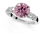 5 Stone Engagement Ring Setting for Fancy Pink Round Cut Center with Plain Band and Prong Head in Sterling Silver
