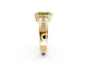 Halo Engagement Ring Setting for Fancy Yellow Emerald Cut Center with Wide Band, Inlaid Accent Row and Prong Head in Yellow Gold