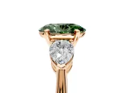 3 Stone Engagement Ring Setting for Fancy Green Oval Center with Large Pear-Shaped Accents and Prong Head in Rose Gold