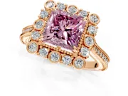 Milgrain Halo Engagement Ring Setting for Fancy Pink Princess Cut Center with Bezel Point Accents and Prong Head in Rose Gold