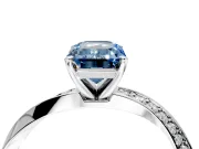 Side Accent Engagement Ring Setting for Fancy Blue Emerald Cut Center with Accent Shoulders and Prong Head in Sterling Silver