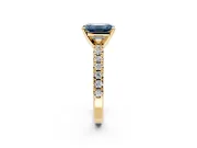 Solitaire Engagement Ring Setting for Fancy Blue Emerald Cut Center with Large Accents and Prong Head in Yellow Gold