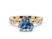 Solitaire Engagement Ring Setting for Fancy Blue Heart-Shaped Center with Beaded Bezel Station Band and Prong Head in Yellow Gold