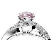 Halo Engagement Ring Setting for Fancy Pink Marquise Center with Marquise and Pave Bypass Band and Prong Head in Platinum