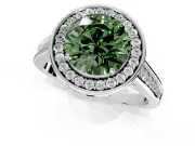 Halo Engagement Ring Setting for Fancy Green Round Cut Center with Outer Bezel Rim, Pave Band and Prong Head in Platinum