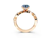 Solitaire Engagement Ring Setting for Fancy Blue Round Cut Center with Bar-Station Pave Twist and Prong Head in Rose Gold