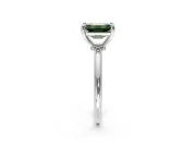 Minimalist Solitaire Engagement Ring Setting for Fancy Green Emerald Cut Center with Thin Band and Prong Head in Platinum