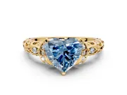 Solitaire Engagement Ring Setting for Fancy Blue Heart-Shaped Center with Filigree Band and Prong Head in Yellow Gold