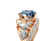 Halo Engagement Ring Setting for Fancy Blue Heart-Shaped Center with Marquise and Pave Bypass Band and Prong Head in Rose Gold