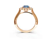Milgrain Halo Engagement Ring Setting for Fancy Blue Cushion Cut Center with Bezel Point Accents and Prong Head in Rose Gold