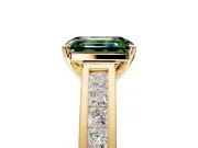 Solitaire Engagement Ring Setting for Fancy Green Emerald Cut Center with Princess Cut Channel Band and Prong Head in Yellow Gold