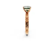 Solitaire Engagement Ring Setting for Fancy Green Princess Cut Center with Milgrain X Pattern Band and Prong Head in Rose Gold