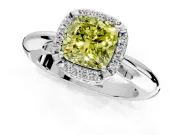 Halo Engagement Ring Setting for Fancy Yellow Cushion Cut Center with Tapered Plain Band and Prong Head in Sterling Silver