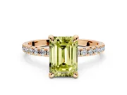 Solitaire Engagement Ring Setting for Fancy Yellow Emerald Cut Center with Fine Pave Narrow Band and Prong Head in Rose Gold