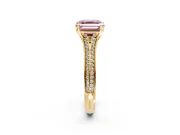 Solitaire Engagement Ring Setting for Fancy Pink Asscher Cut Center with Pave Rail Split Shank and Prong Head in Yellow Gold