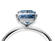 Hidden Halo Engagement Ring Setting for Fancy Blue Princess Cut Center with Thin Rounded Band and Prong Head in Sterling Silver