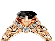 Solitaire Engagement Ring Setting for Fancy Black Heart-Shaped Center with Filigree Band and Prong Head in Rose Gold