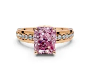 Solitaire Engagement Ring Setting for Fancy Pink Radiant Cut Center with Raised Channel Band and Prong Head in Rose Gold