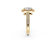 Milgrain Halo Engagement Ring Setting for Radiant Cut Center with Three-Sided Pave Band and Prong Head in Yellow Gold