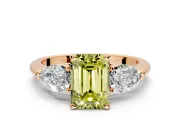 3 Stone Engagement Ring Setting for Fancy Yellow Emerald Cut Center with Large Pear-Shaped Accents and Prong Head in Rose Gold