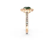 Milgrain Floral Halo Engagement Ring Setting for Fancy Green Round Cut Center with Pave Band and Prong Head in Rose Gold