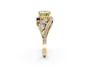 Halo Engagement Ring Setting for Fancy Yellow Princess Cut Center with Marquise and Pave Bypass Band and Prong Head in Yellow Gold