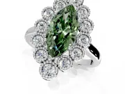 Cluster Halo Engagement Ring Setting for Fancy Green Marquise Center with Milgrain Bezel Accents and Prong Head in White Gold