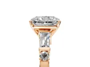 Bar-Set Engagement Ring Setting for Radiant Cut Center with Tapered Baguette Accents and Prong Head in Rose Gold