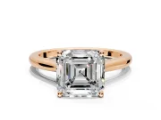 Solitaire Engagement Ring Setting for Asscher Cut Center with Narrow Cathedral Band and Prong Head in Rose Gold