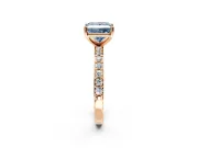 Solitaire Engagement Ring Setting for Fancy Blue Princess Cut Center with Round Cut Pave Band and Prong Head in Rose Gold