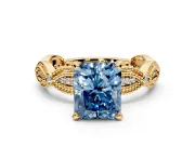 Solitaire Engagement Ring Setting for Fancy Blue Radiant Cut Center with Marquise Panel Band and Prong Head in Yellow Gold