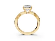 Crossover Engagement Ring Setting for Princess Cut Center with Pave and Plain Strands and Prong Head in Yellow Gold