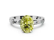Solitaire Engagement Ring Setting for Fancy Yellow Oval Center with Channel Baguette Band and Prong Head in Sterling Silver