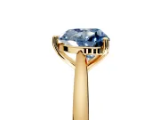 Solitaire Engagement Ring Setting for Fancy Blue Heart-Shaped Center with Narrow Cathedral Band and Prong Head in Yellow Gold