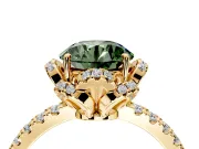 Halo Engagement Ring Setting for Fancy Green Round Cut Center with Openwork Halo, Pave Band and Prong Head in Yellow Gold