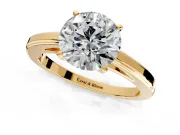 Solitaire Engagement Ring Setting for Round Cut Center with Flat-Sided Plain Band and Prong Head in Yellow Gold