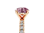 Solitaire Engagement Ring Setting for Fancy Pink Round Cut Center with Fine Pave Band and Claw Prong Head in Rose Gold