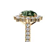 Halo Engagement Ring Setting for Fancy Green Round Cut Center with Single-Row Pave, Open Basket and Prong Head in Yellow Gold