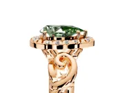 Halo Engagement Ring Setting for Fancy Green Pear-Shaped Center with Open Scroll Shoulders and Prong Head in Rose Gold