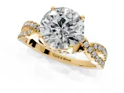 Solitaire Engagement Ring Setting for Round Cut Center with Narrow Twist Pave Band and Prong Head in Yellow Gold