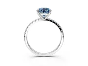 Solitaire Engagement Ring Setting for Fancy Blue Round Cut Center with Fine Pave Narrow Band and Prong Head in Platinum
